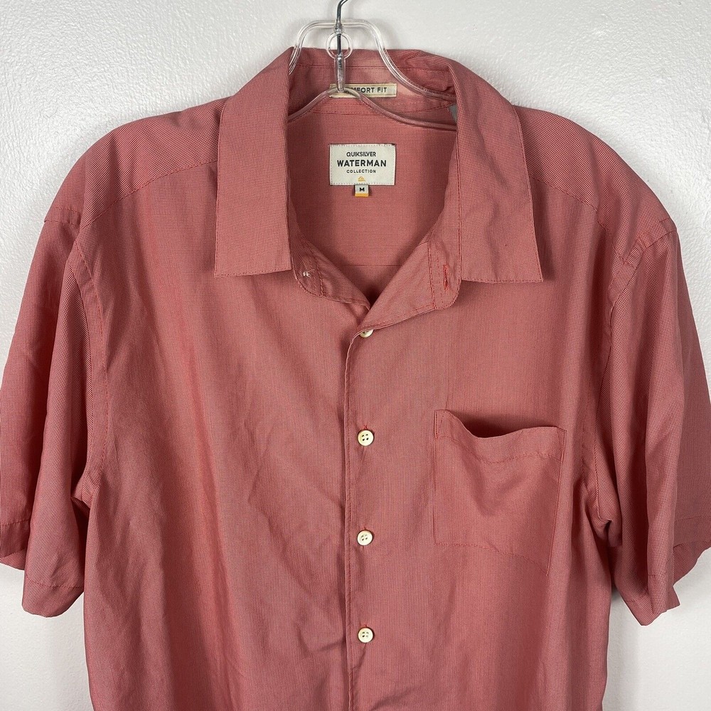 Quicksilver Waterman Short Sleeve Button Up Beach Shirt Mens Pink Medium Casual